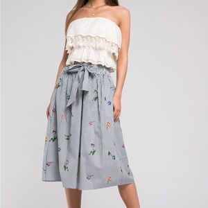 H&M Striped Midi Skirt with Floral Details